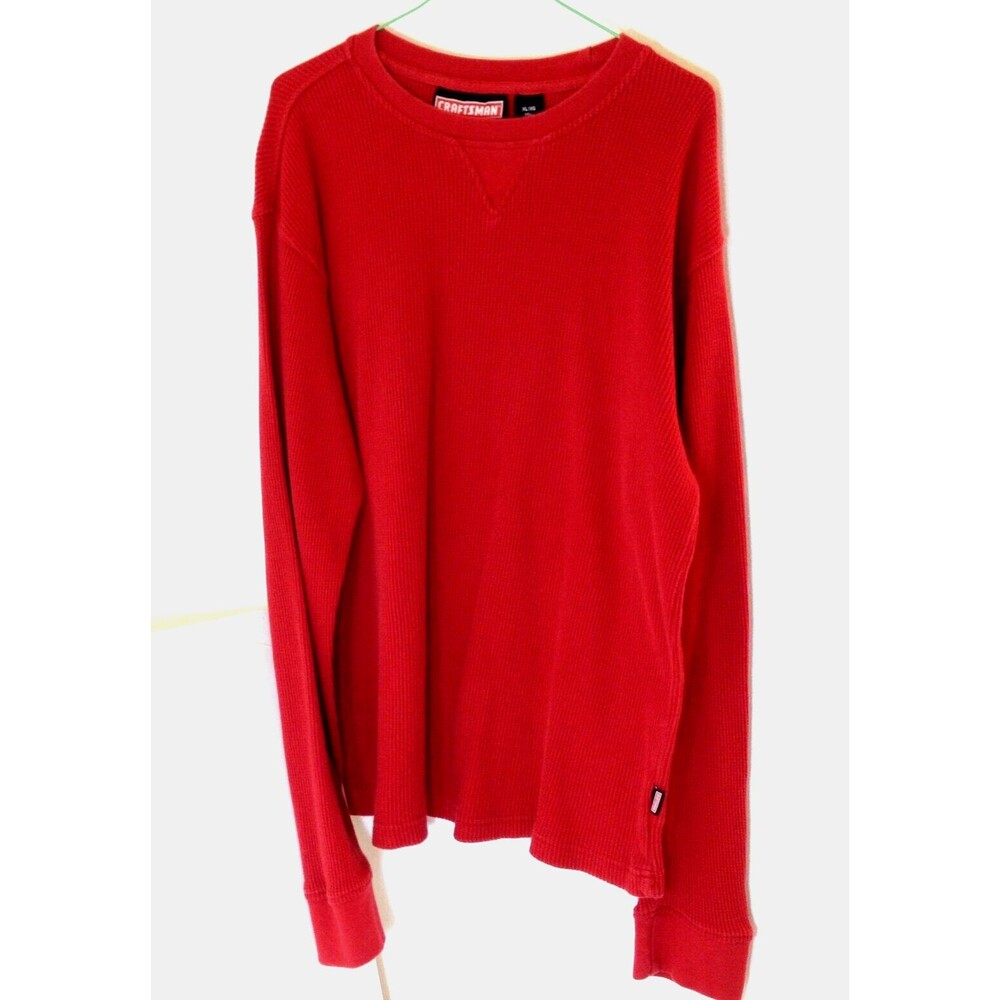 Vintage Craftsman Thermal Waffle Shirt Mens Large Red Waffle Knit Cotton